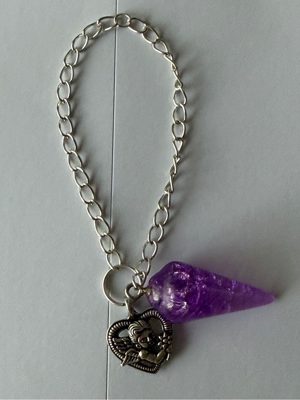 Fairy Nymph Heart Purple Crystal Scrying Pendulum 9”